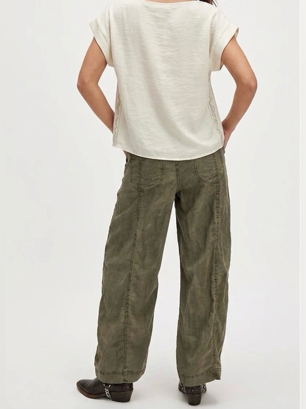 Free People Sylvie Green Barrel High Rise Pants - Picture 2 of 8